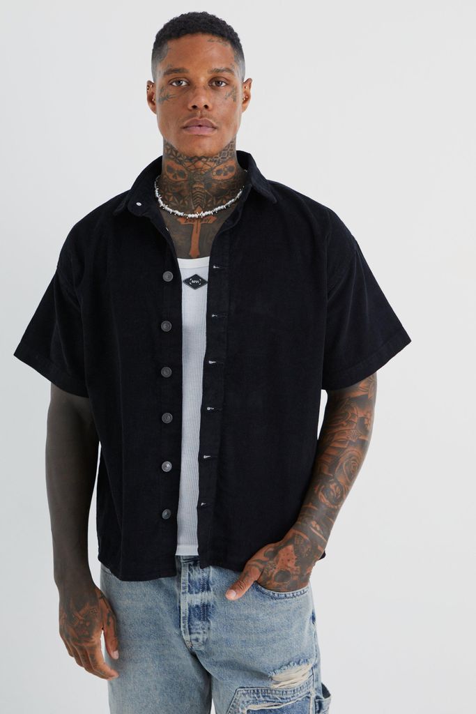 Men's Boxy Fit Cord Shirt - Black - S, Black