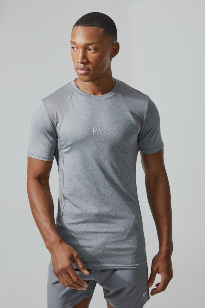 Men's Man Active Mesh Muscle Fit Colour Block T-Shirt - Grey - S, Grey