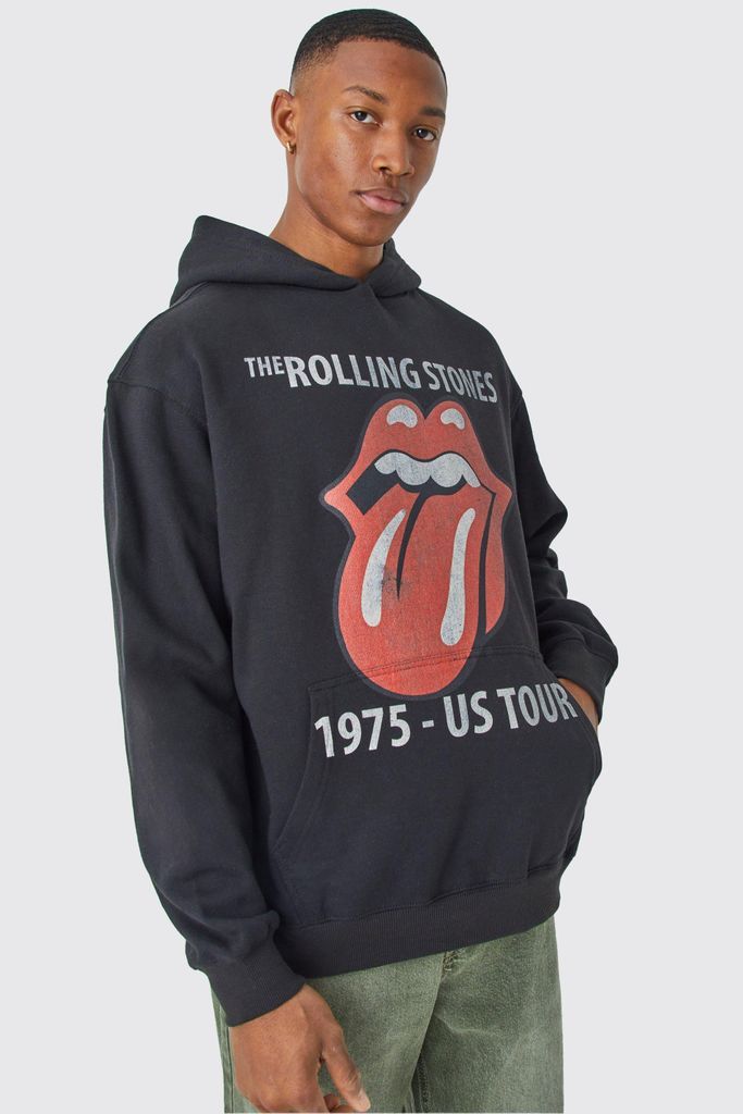 Men's Oversized Rolling Stones Tour License Hoodie - Black - S, Black