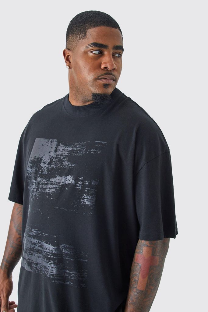 Men's Plus Oversized Abstract Chest Print T-Shirt - Black - Xxxl, Black