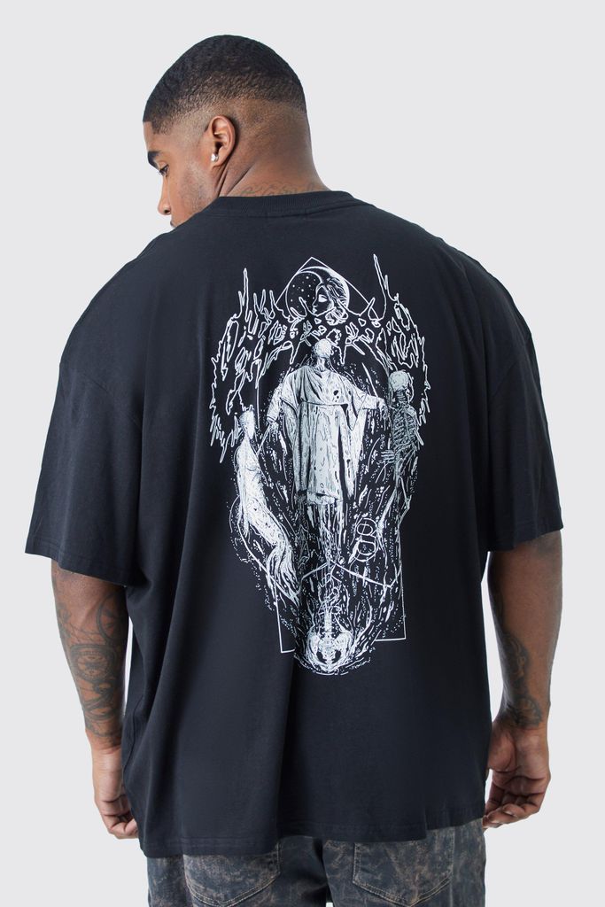 Men's Plus Oversized Gothic Back Print T-Shirt - Black - Xxxl, Black