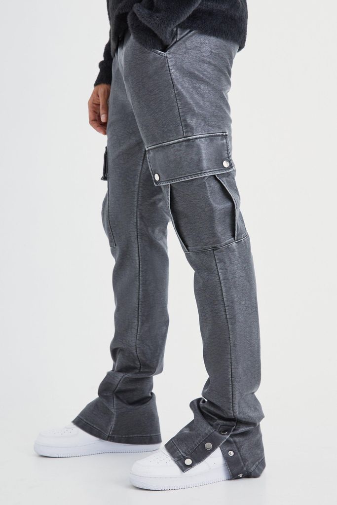 Men's Slim Flare Washed Pu Cargo Popper Hem Trouser - Grey - 28, Grey