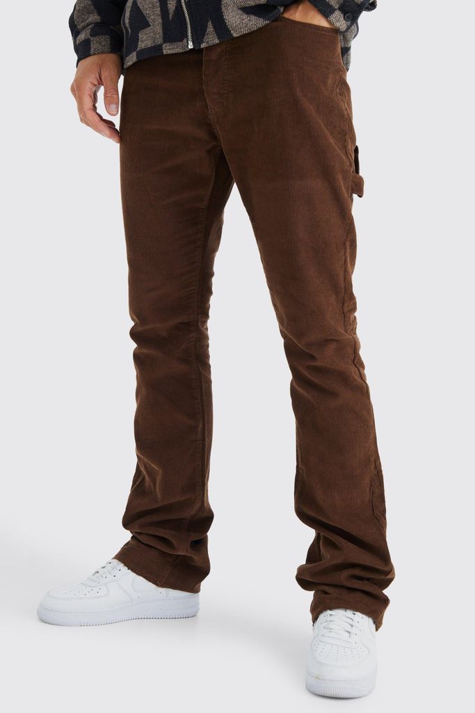 Men's Tall Fixed Waist Slim Flare Carpenter Detail Cord Trouser - Brown - 30, Brown
