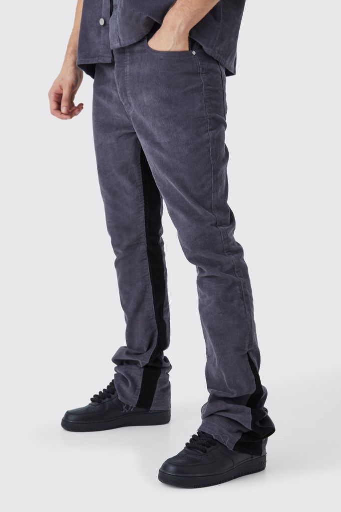 Men's Tall Fixed Waist Slim Flare Gusset Cord Trouser - Grey - 30, Grey