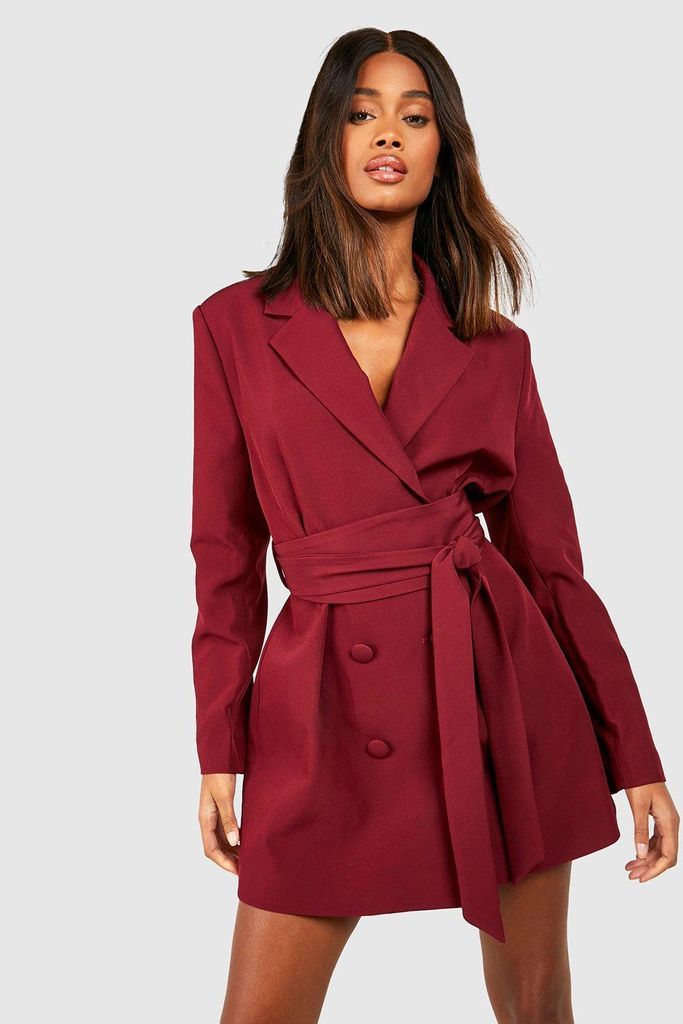 Womens Obi Tie Waist Blazer Dress - Red - 6, Red