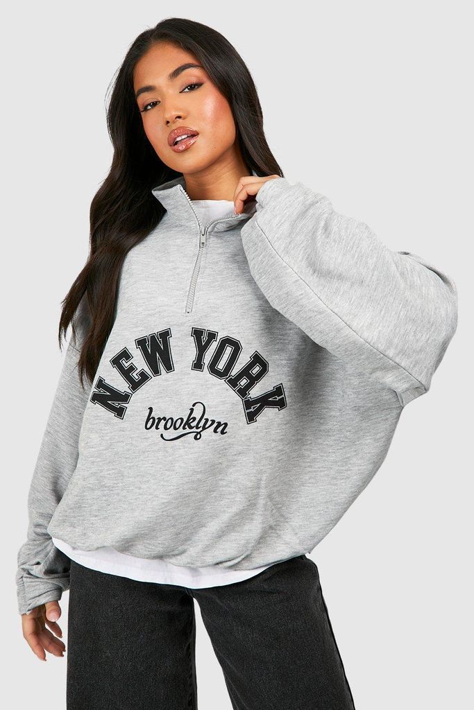Womens Petite New York Half Zip Sweatshirt - Grey - S, Grey