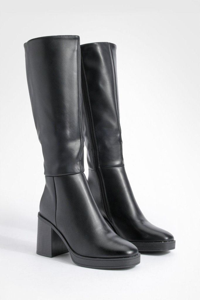 Womens Platform Knee High Boots - Black - 3, Black