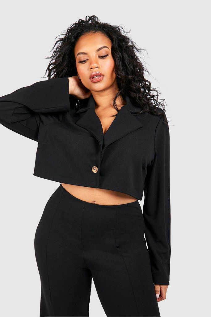Womens Plus Crepe Cropped Blazer - Black - 16, Black