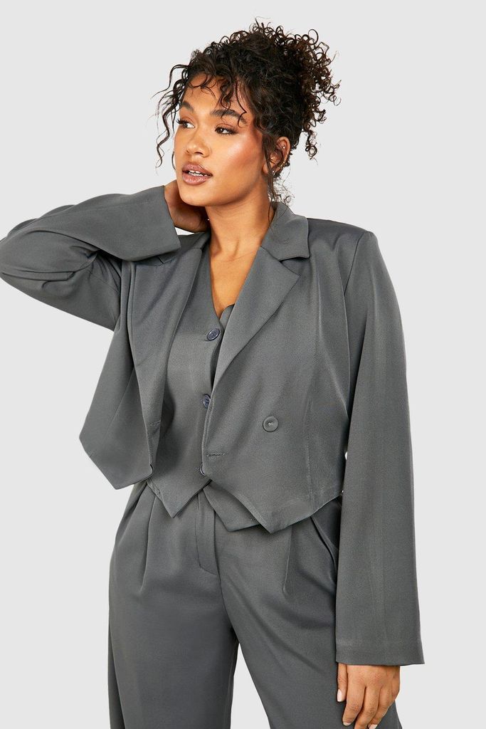 Womens Plus Pointed Hem Cropped Blazer - Grey - 16, Grey