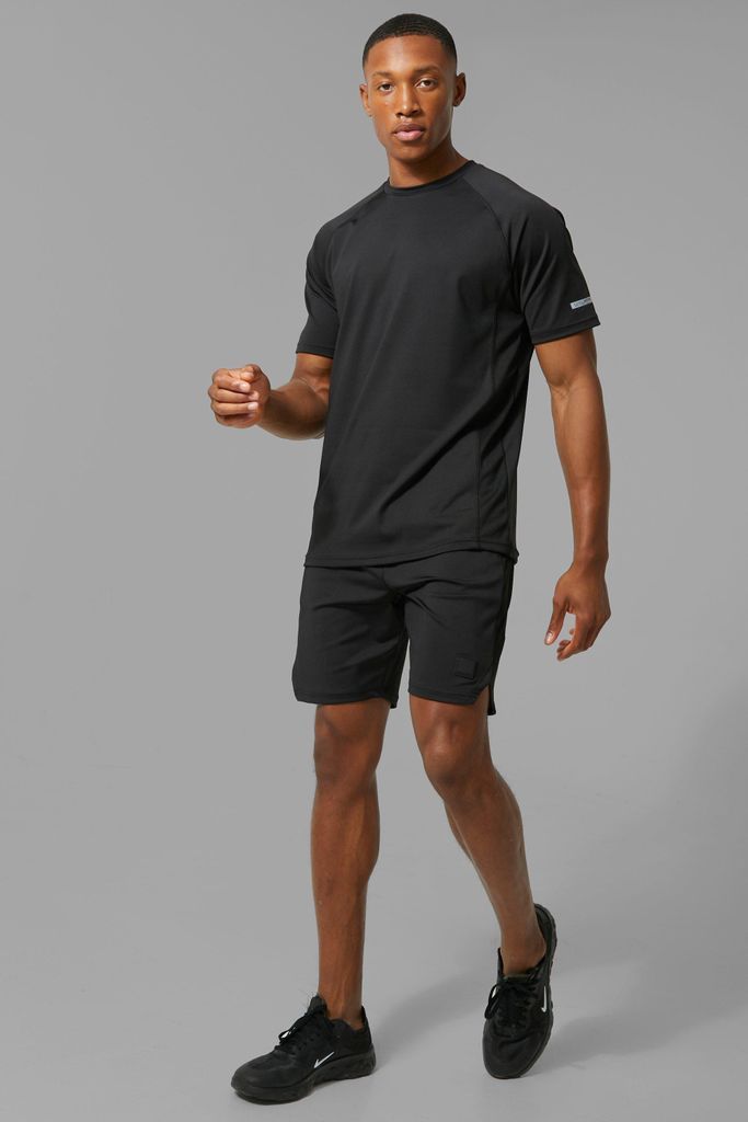 Men's Man Active Performance T Shirt & Short Set - Black - S, Black