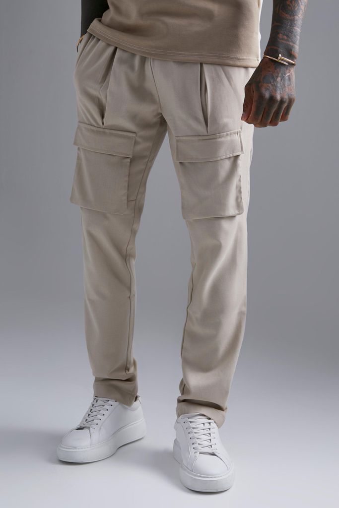 Men's Multi Pocket Tailored Trousers - Beige - 32, Beige