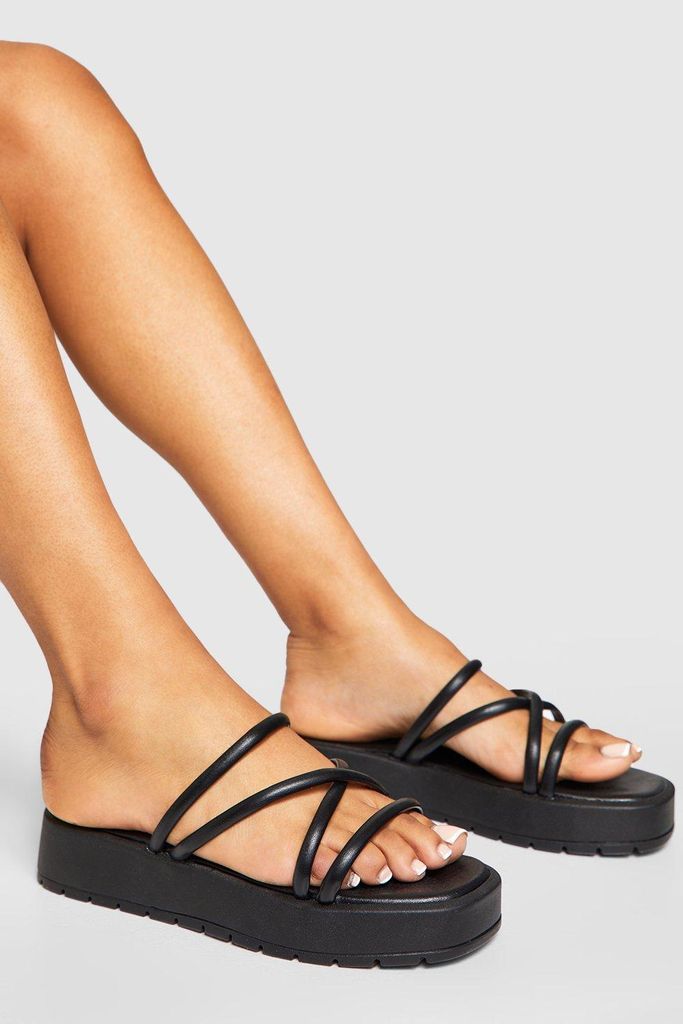 Womens Chunky Flatform Multi Strap Sandals - Black - 3, Black