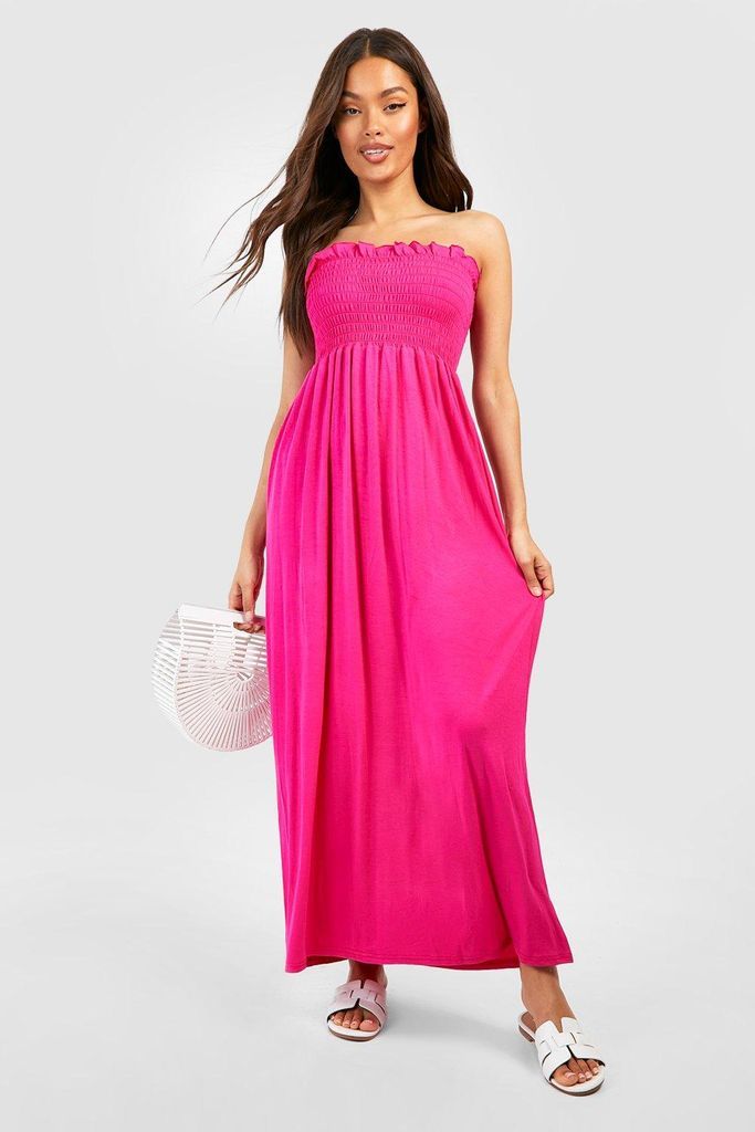 Womens Bandeau Shirred Smock Dress - Pink - 8, Pink