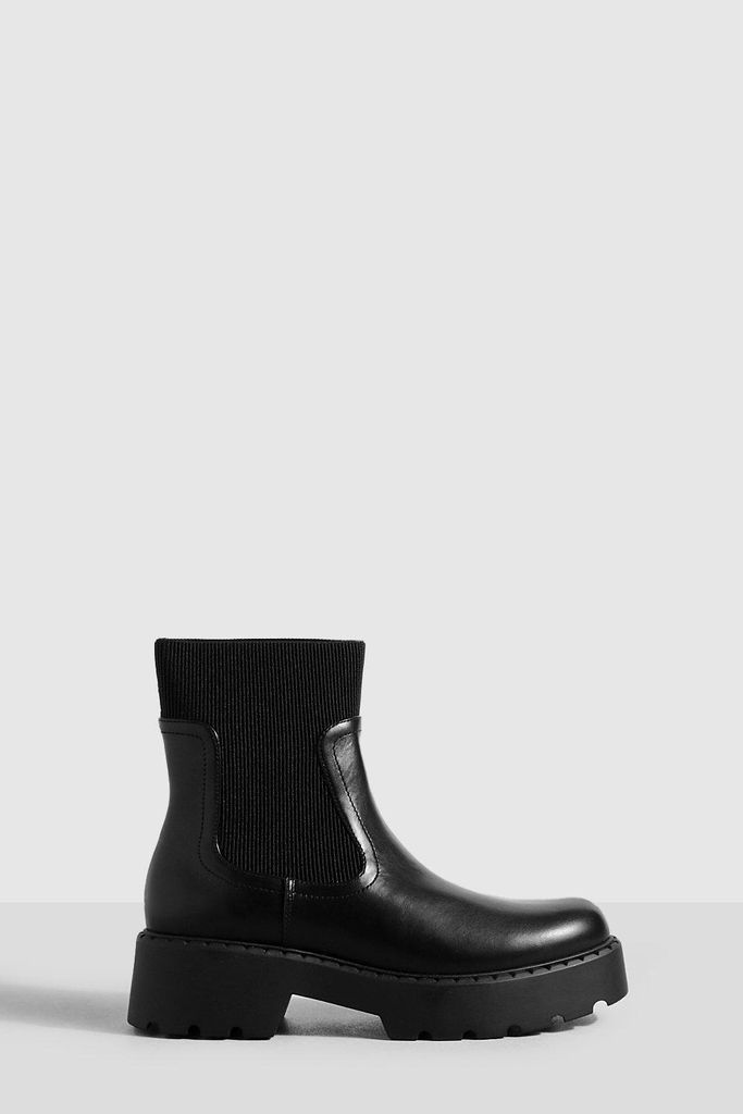 Womens Elastic Panel Chunky Chelsea Boots - Black - 6, Black