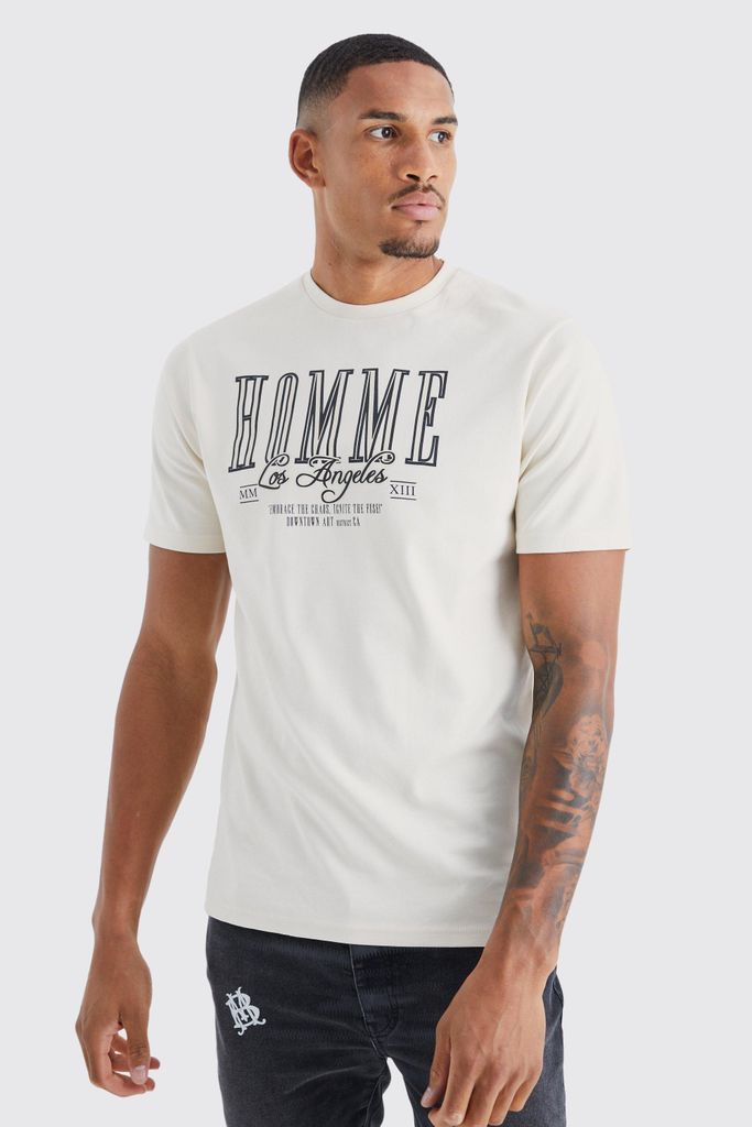 Men's Tall Slim Interlock Homme Graphic T-Shirt - Cream - S, Cream