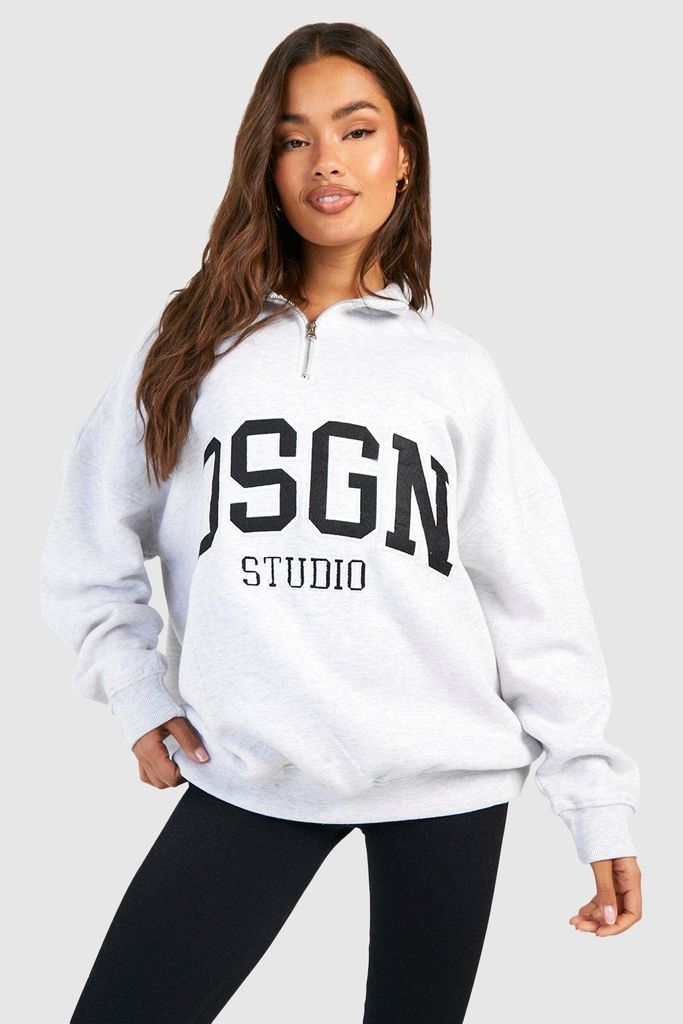 Womens Dsgn Studio Applique Half Zip Sweatshirt - Grey - Xl, Grey