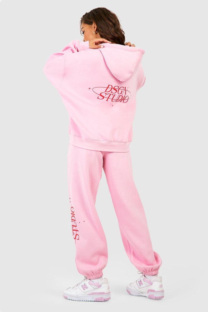 Womens Dsgn Studio Slogan Hooded Tracksuit - Pink - L, Pink