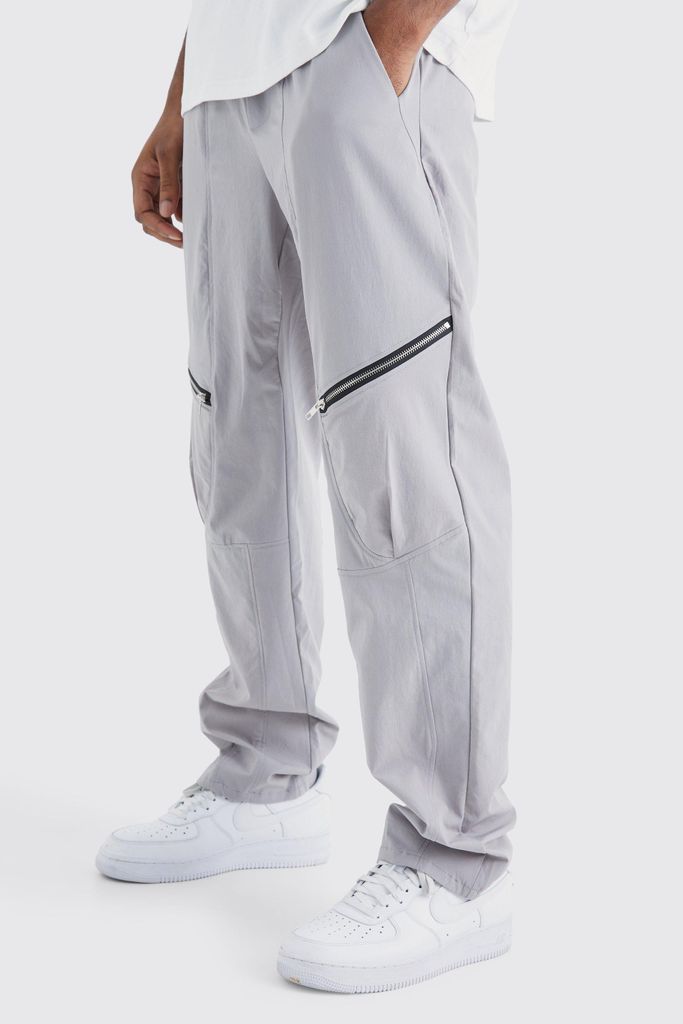 Men's Tall Elasticated Waist Straight Technical Panel Trouser - Grey - L, Grey