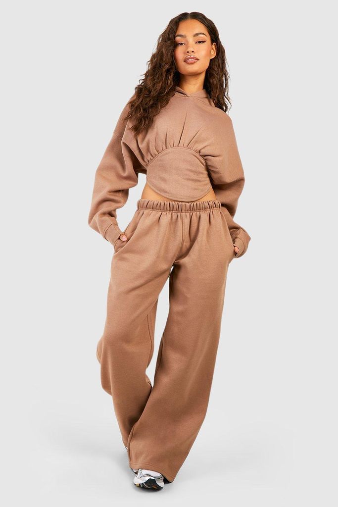 Womens Corset Hoodie And Straight Leg Jogger Tracksuit - Brown - 10, Brown