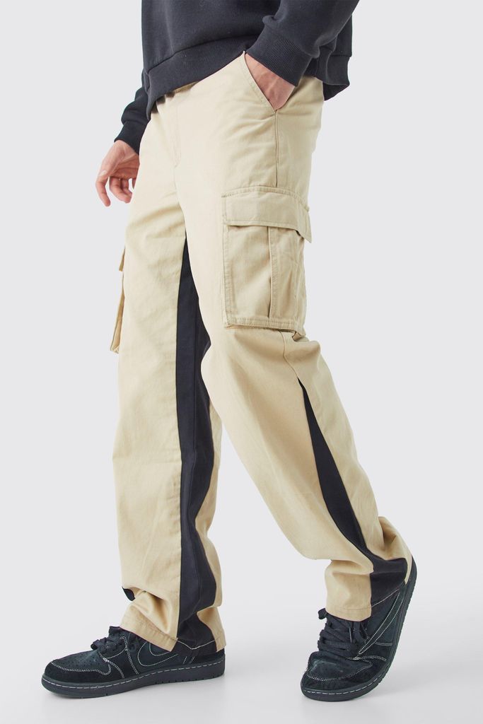 Men's Fixed Waist Gusset Cargo Trousers - Beige - S, Beige