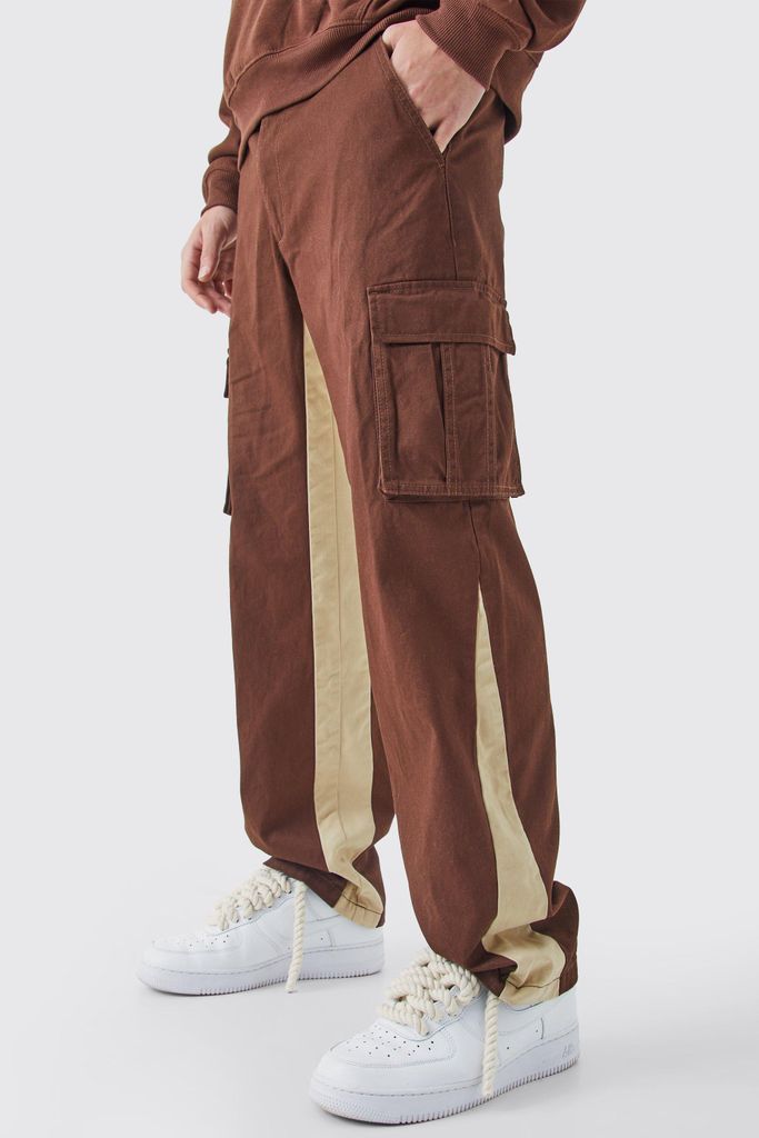 Men's Fixed Waist Gusset Cargo Trousers - Brown - S, Brown