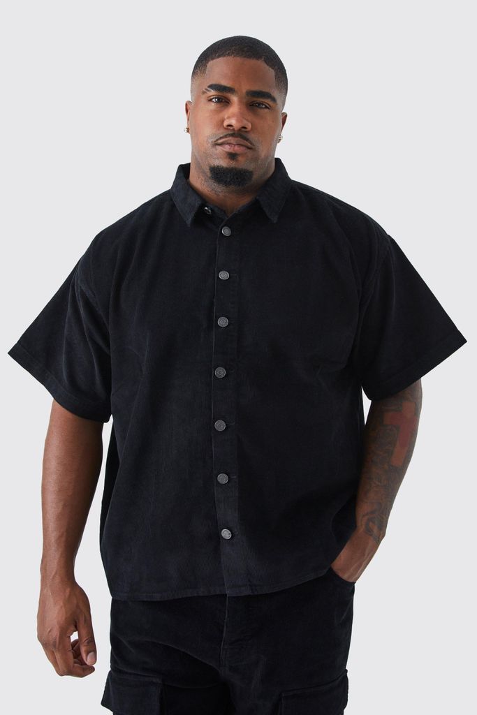 Men's Plus Boxy Fit Cord Shirt - Black - Xxxl, Black