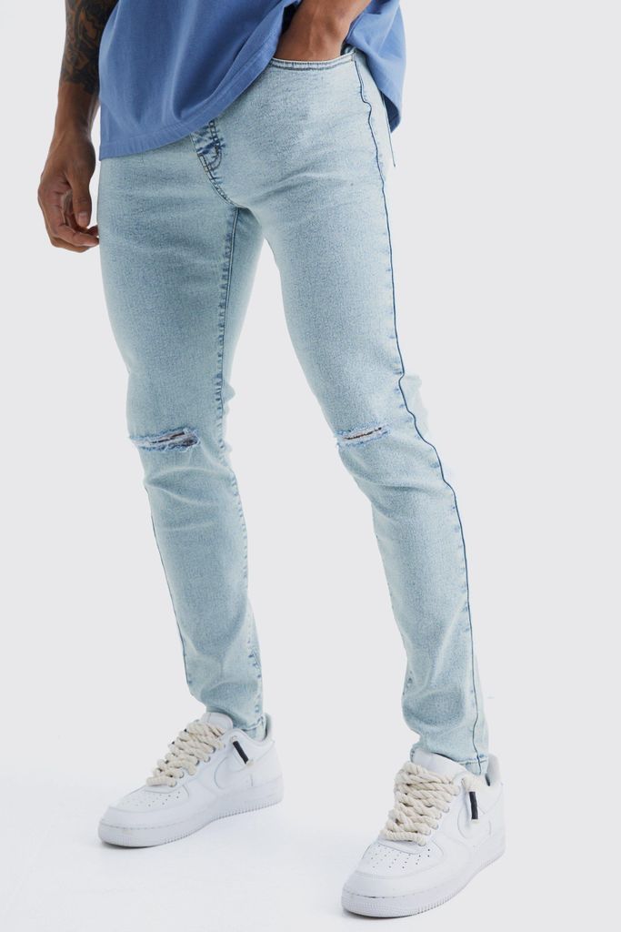 Men's Skinny Jeans With Slash Knee - Blue - 28R, Blue