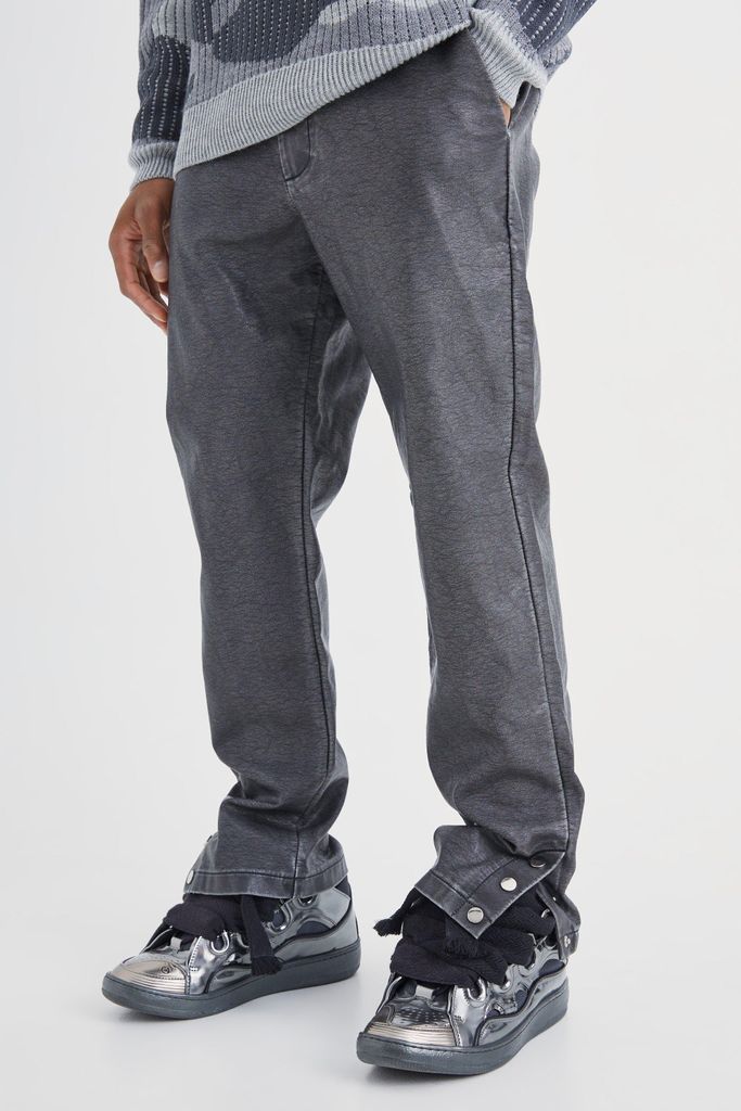 Men's Straight Leg Popper Hem Pu Trouser - Grey - 28, Grey