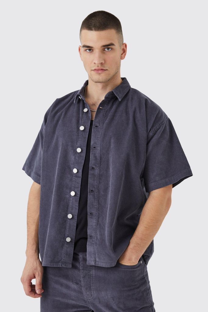 Men's Tall Boxy Fit Cord Shirt - Grey - S, Grey