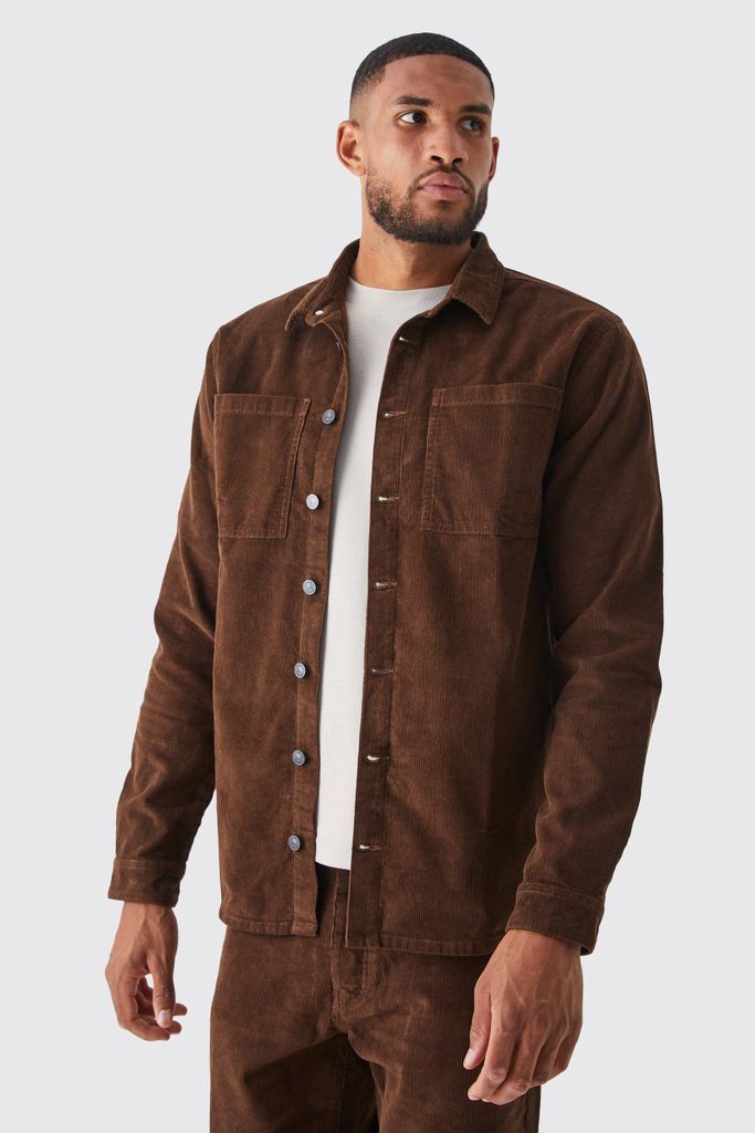 Men's Tall Cord Cargo Overshirt - Brown - S, Brown