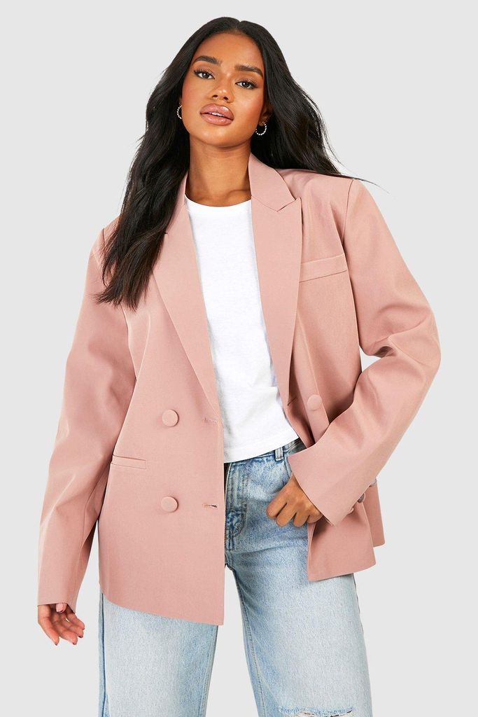 Womens Double Breasted Relaxed Fit Tailored Blazer - Pink - 6, Pink