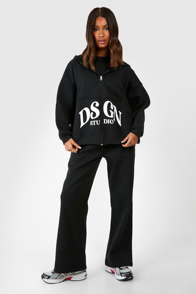 Womens Dsgn Studio Zip Through Hooded Straight Leg Tracksuit - Black - S, Black