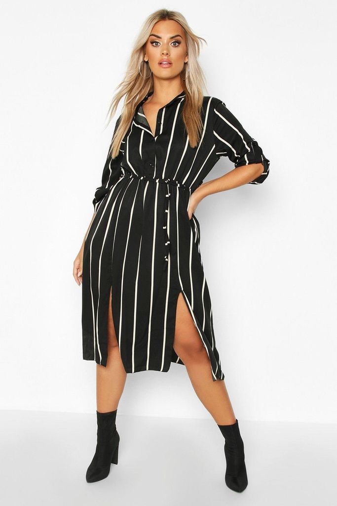 Womens Plus Stripe Midi Shirt Dress - Black - 22, Black