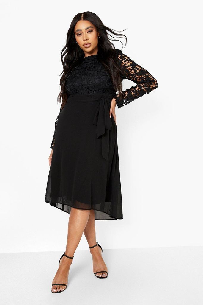 Womens Plus Occasion Lace Contrast Midi Dress - Black - 24, Black