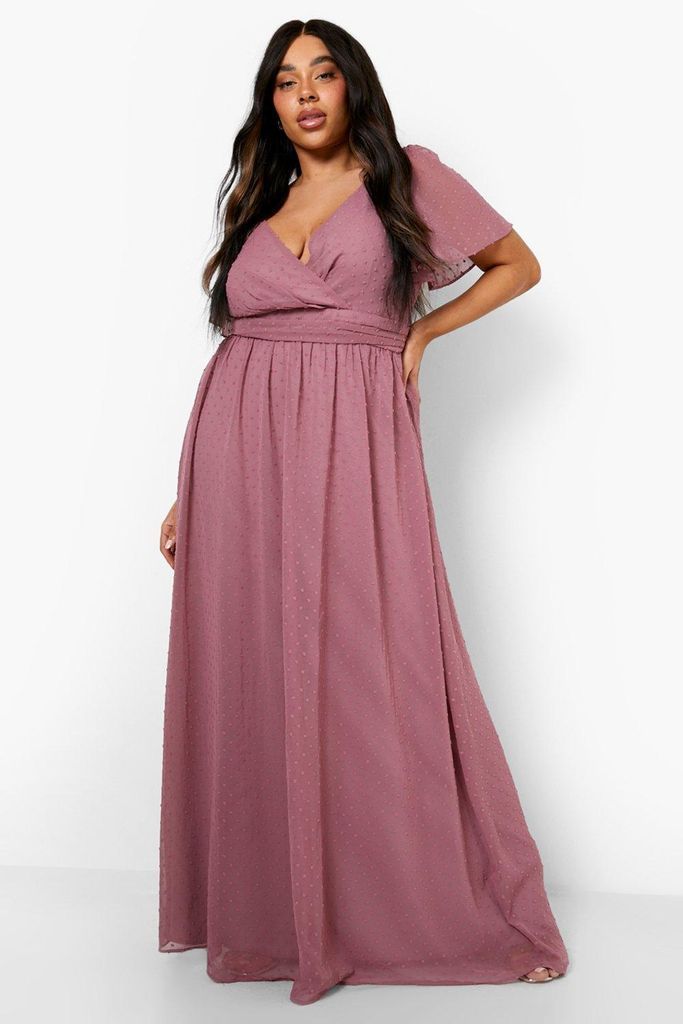 Womens Plus Dobby Angel Sleeve Wrap Maxi Dress - Pink - 26, Pink