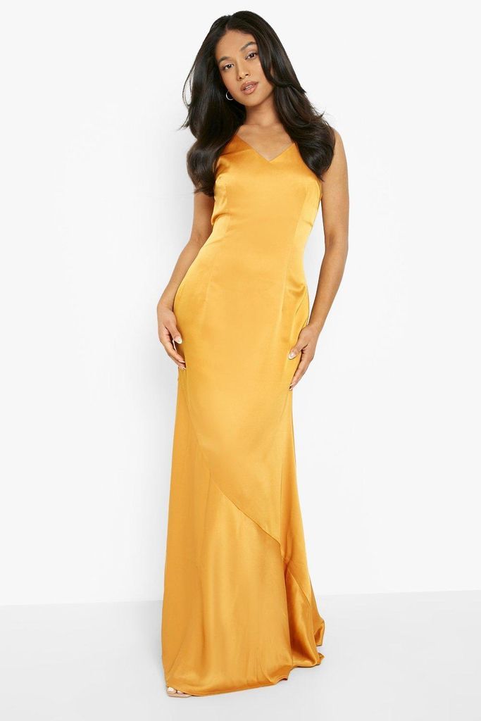 Womens Petite Premium Satin Bias Cut Maxi Dress - Orange - 10, Orange