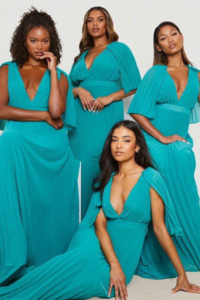 Womens Tall Pleated Cape Bridesmaid Maxi Dress - Green - 8, Green