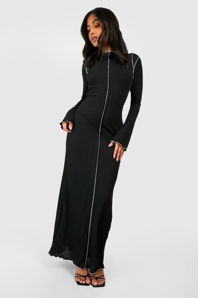 Womens Petite Seam Detail Rib Maxi Dress - Black - 14, Black