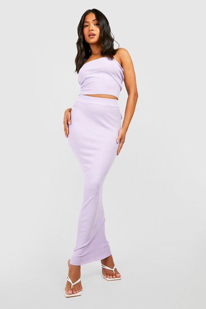 Womens Petite Rib Knit Maxi Skirt - Purple - L, Purple
