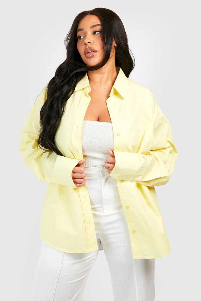 Womens Plus Oversized Cotton Poplin Shirt - Yellow - 28, Yellow