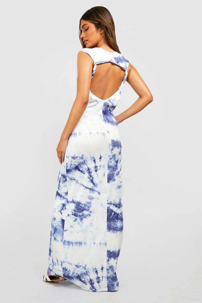 Womens Tie Dye Twist Low Back Maxi Dress - Navy - 10, Navy