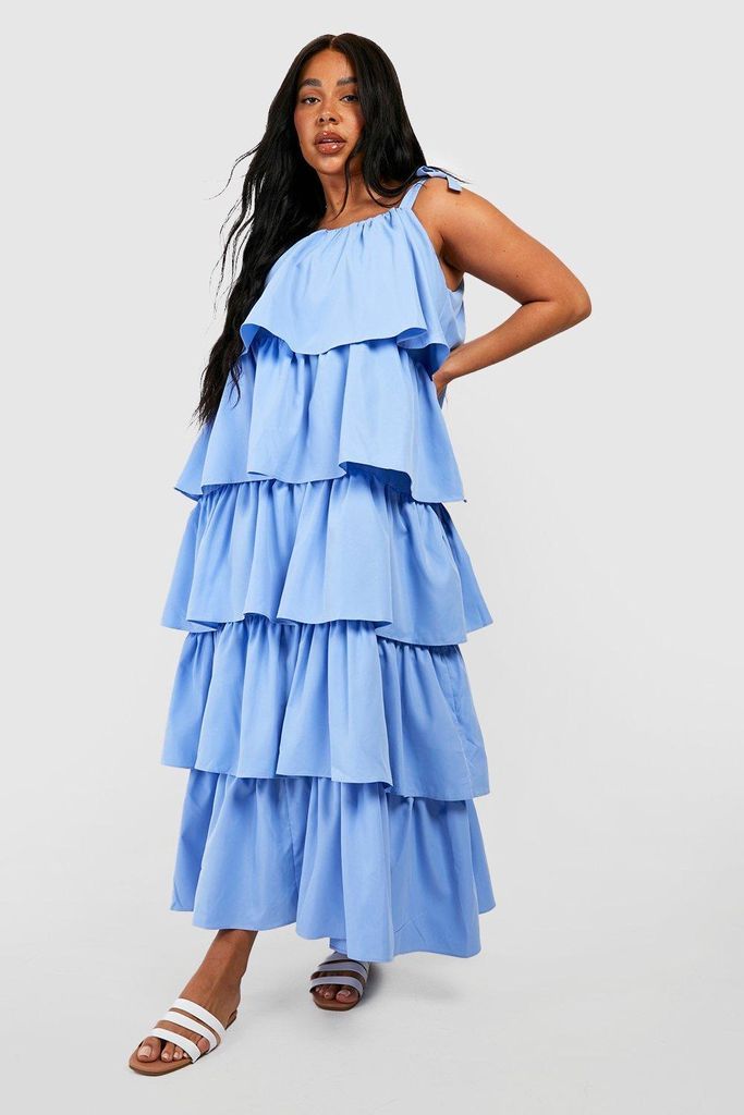 Womens Plus Ruffle Tiered Maxi Dress - Blue - 18, Blue