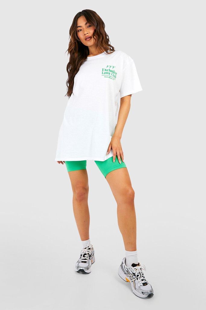 Womens Lawn Club Pocket Print Oversized T-Shirt - White - L, White