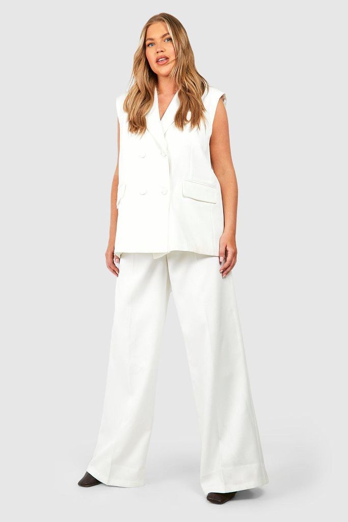 Womens Plus Tailored Wide Leg Trousers - White - 28, White