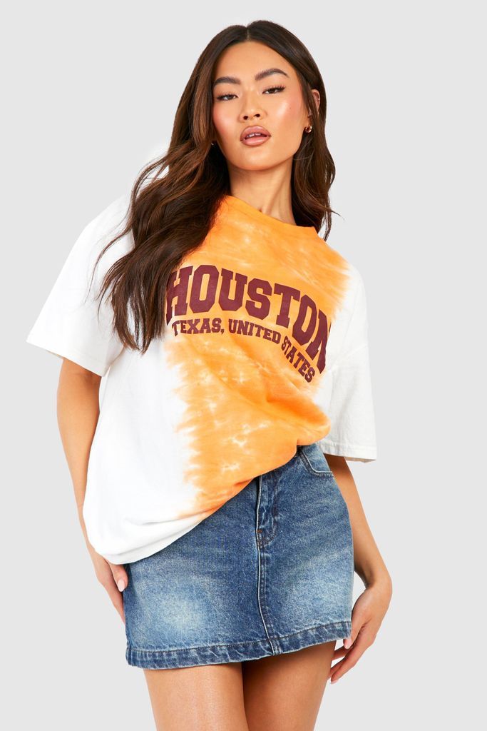 Womens Houston Tie Dye Oversized T-Shirt - Orange - L, Orange
