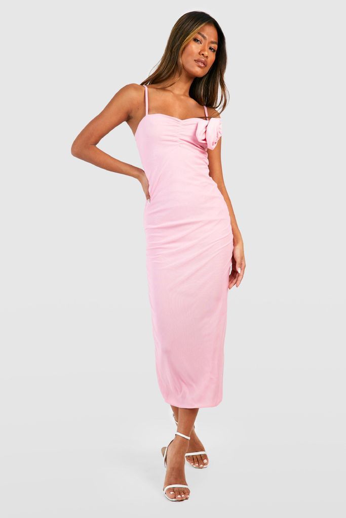 Womens Mesh Rose Detail Strappy Midi Dress - Pink - 14, Pink