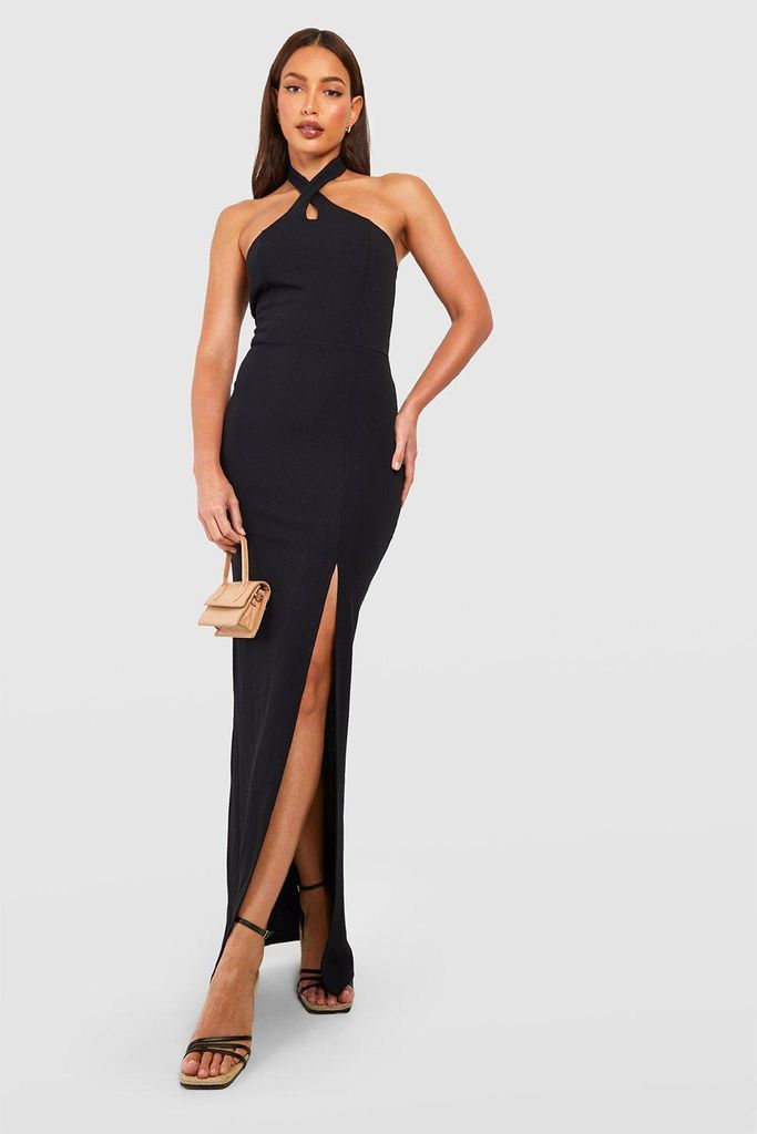 Womens Tall Halter Split Side Maxi Dress - Black - 14, Black