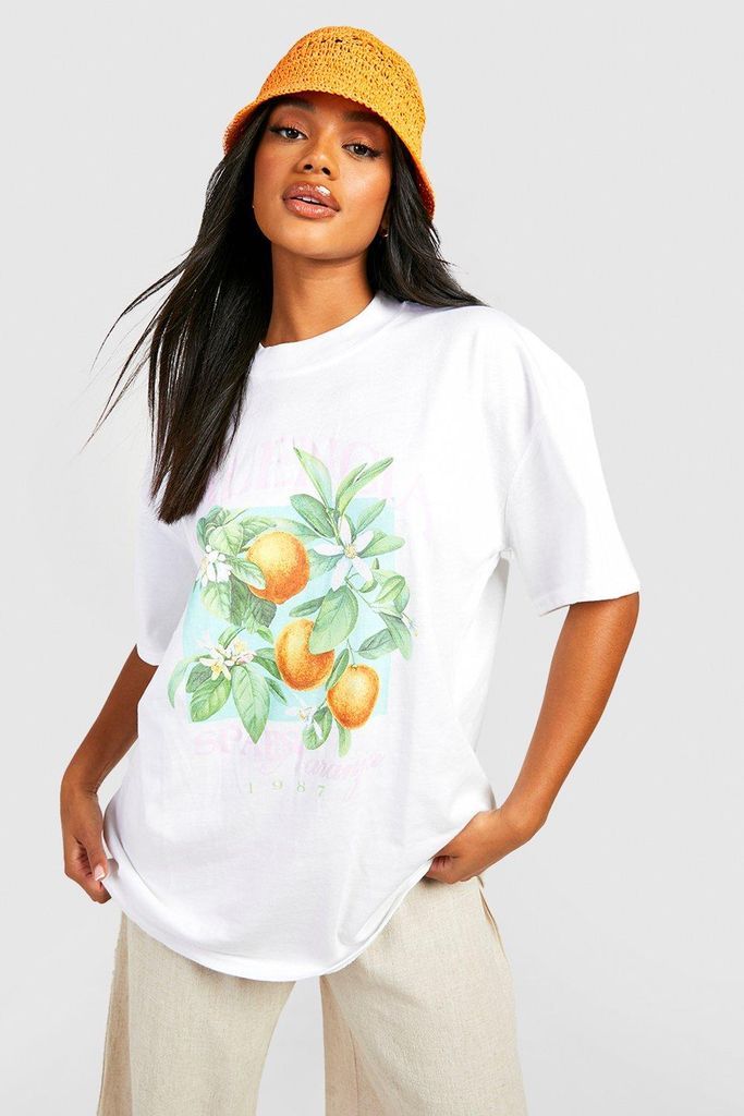 Womens Valencia Orange Printed Oversized T-Shirt - White - L, White