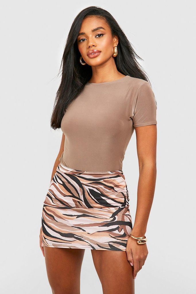 Womens Zebra Printed Mini Skirt - Brown - 10, Brown