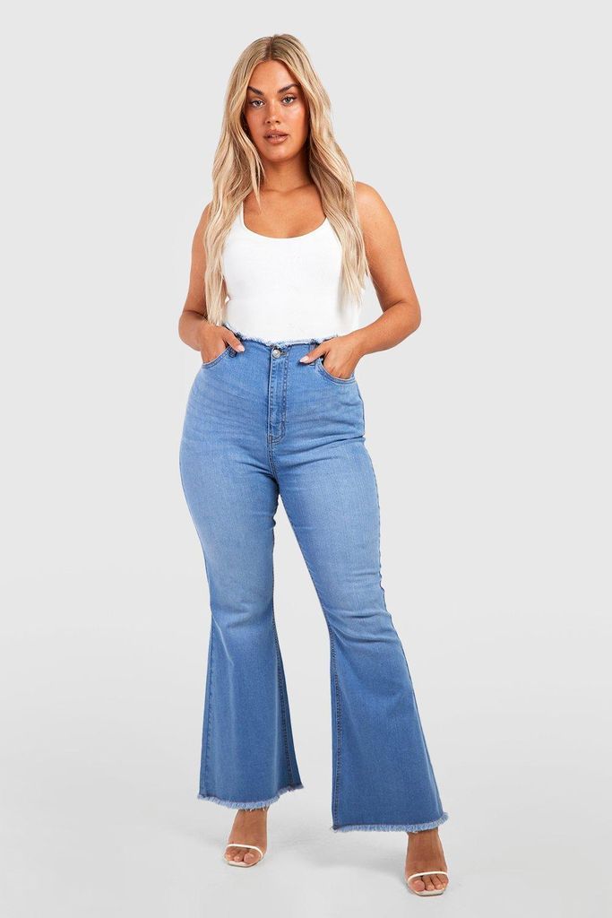 Womens Plus Basic High Rise Flared Jeans - Blue - 22, Blue
